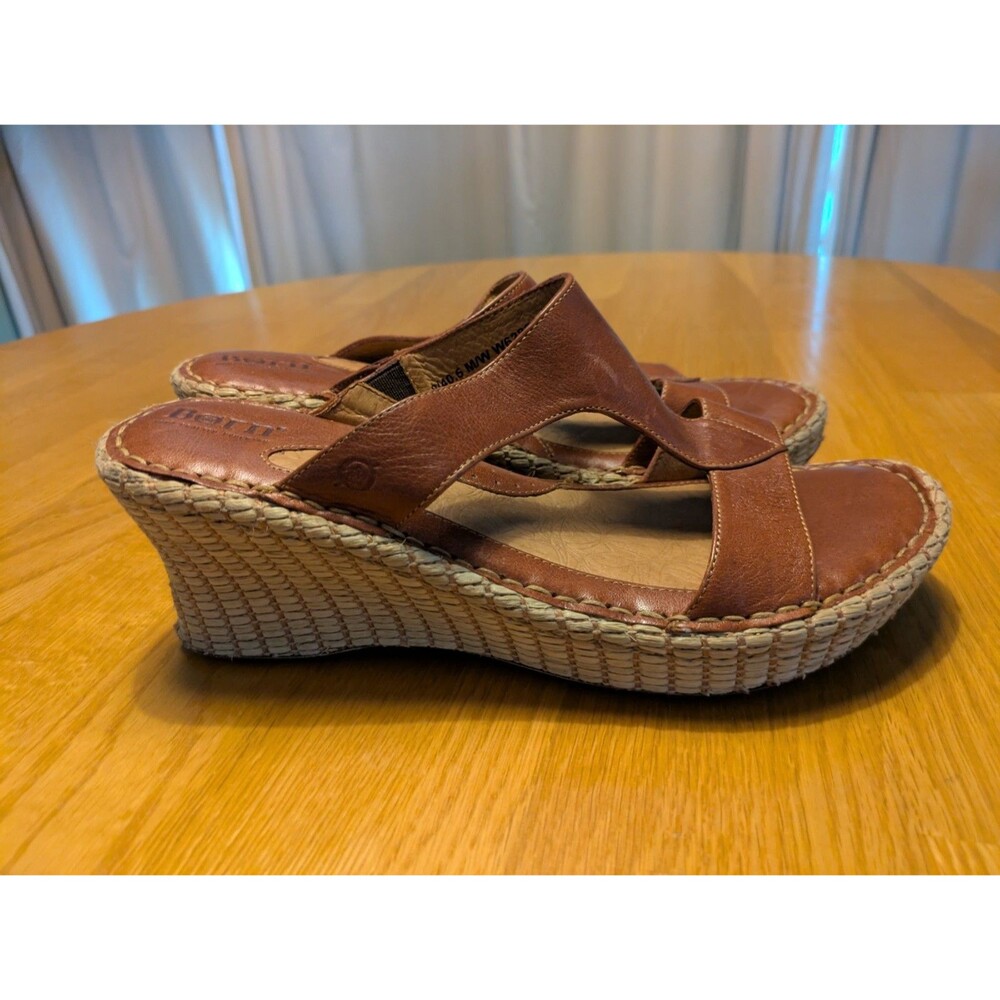 Born Drillers Sandals Womens 9 40.5 M W Brown Leather Espadrille Wedge Open Toe